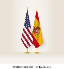 United States and Spain national flag on a light background. Vector illustration.