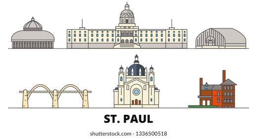 United States, St. Paul flat landmarks vector illustration. United States, St. Paul line city with famous travel sights, skyline, design. 