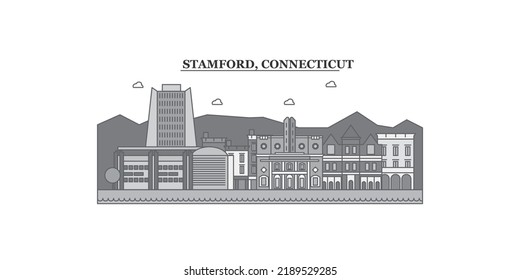 United States, Stamford city skyline isolated vector illustration, icons