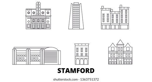 United States, Stamford line travel skyline set. United States, Stamford outline city vector illustration, symbol, travel sights, landmarks.