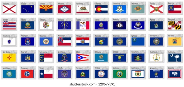 united states stamps against white background, abstract vector art illustration