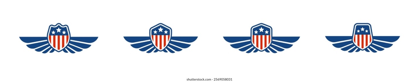 United states symbols. United States of America. USA shields set. USA national flags.