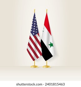 United States and Syria national flag on a light background. Vector illustration.