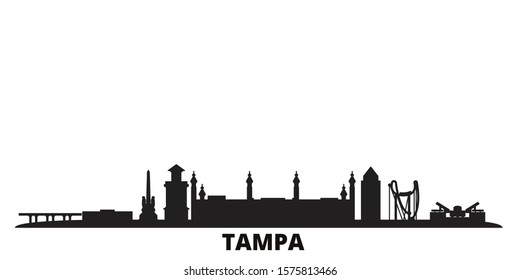 United States, Tampa city skyline isolated vector illustration. United States, Tampa travel black cityscape