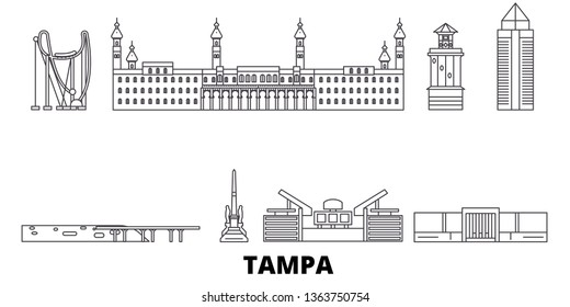 United States, Tampa line travel skyline set. United States, Tampa outline city vector illustration, symbol, travel sights, landmarks.