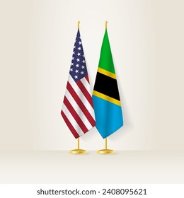 United States and Tanzania national flag on a light background. Vector illustration.