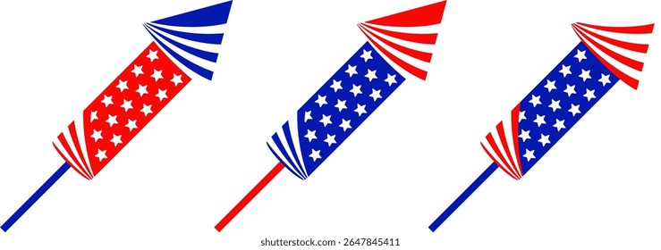 United States Themed Rocket Fireworks Set – Fourth of July Vector Pack