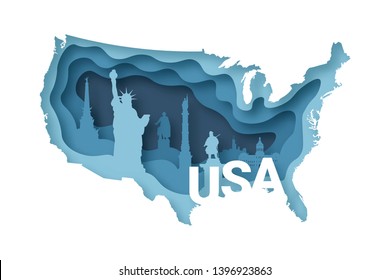 United States, top trend world famous landmark, America. Paper cut style vector illustration for travel poster and postcard or banner