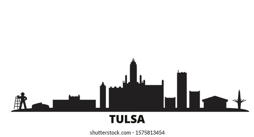 United States, Tulsa city skyline isolated vector illustration. United States, Tulsa travel black cityscape