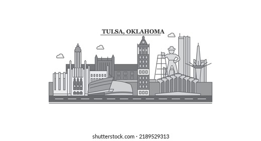 Estados Unidos, horizonte de la ciudad de Tulsa ilustraciones vectoriales aisladas, íconos