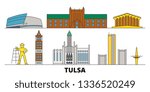 United States, Tulsa flat landmarks vector illustration. United States, Tulsa line city with famous travel sights, skyline, design. 
