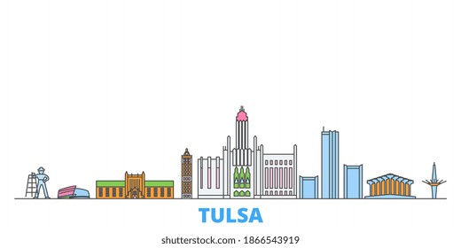 United States, Tulsa line cityscape, flat vector. Travel city landmark, oultine illustration, line world icons