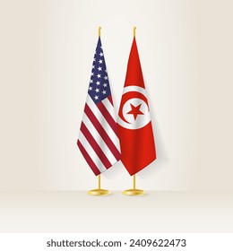 United States and Tunisia national flag on a light background. Vector illustration.