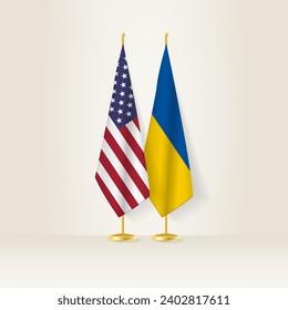 United States and Ukraine national flag on a light background. Vector illustration.