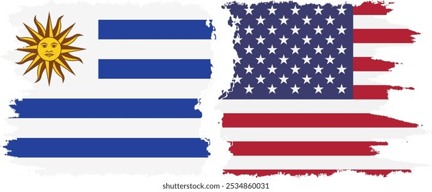 Estados Unidos y Uruguay grunge flags conexión, Vector