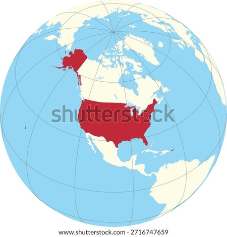 The United States, USA Map on Earth Planet Globe World Map Editable Vector