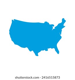 United States (USA) map vector pale blue isolated on white background. Flat, Icon, Easy drawing style.