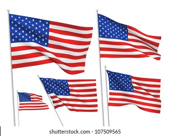 United States  USA vector flags set  5 wavy 3D pennants fluttering the wind  EPS 8 created using gradient meshes isolated white background  Five flagstaff design elements from world collection