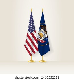 United States and Utah national flag on a light background. Vector illustration.