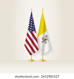 United States and Vatican City national flag on a light background. Vector illustration.