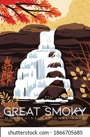 United States Vector Illustration Background. Travel to Great Smoky Mountain National Park United States of America. Flat Cartoon Vector Illustration in Colored Style.