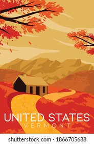 United States Vector Illustration Background. Travel to Vermont United States of America. Flat Cartoon Vector Illustration in Colored Style.