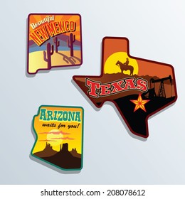 United States vector illustrations Texas, Arizona, Mew Mexico