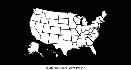 United States Vector Map with States and Borders, Editable Political and Road Map for Travel, High-Resolution Digital Atlas, Geographic Navigation and Regional Outline Illustration