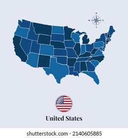 United States vector map and flag, Flag map of United States, vector