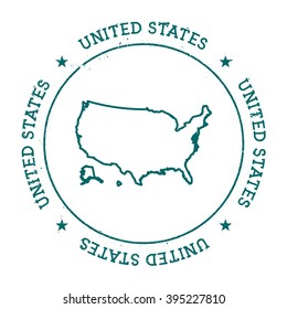 United States vector map. Retro vintage insignia with United States map. Distressed visa stamp with United States text wrapped around a circle and stars. Country map vector illustration.