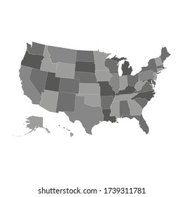 United States vector map, USA map in grey color palette, all states are separately.