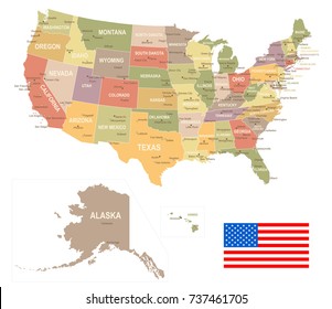 United States vintage map and flag - vector illustration