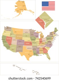 United States vintage map and flag - vector illustration