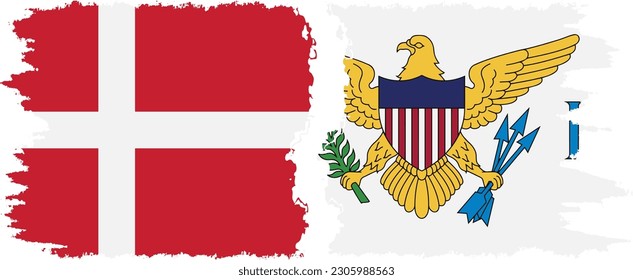 United States Virgin Islands and Denmark grunge flags connection, vector