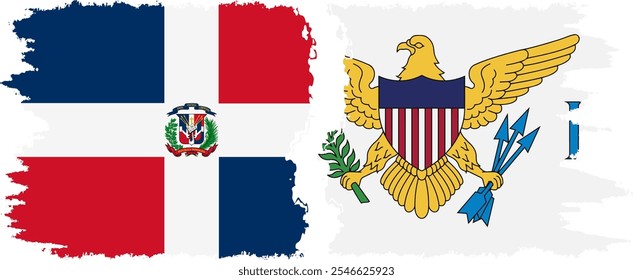 Estados Unidos Ilhas Virgens e República Dominicana bandeiras grunge conexão, vetor