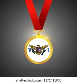United States Virgin Islands Flag in gold Medal, Golden Badge, Sport Game Golden Challenge Award. Vector Illustration.