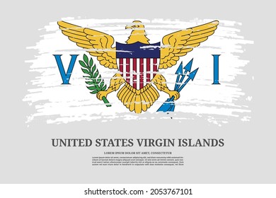 United States Virgin Islands flag with brush stroke effect and information text poster, vector background