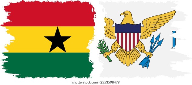 United States Virgin Islands and Ghana grunge flags connection, vector