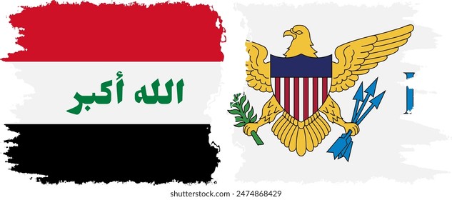 United States Virgin Islands and Iraq grunge flags connection, vector