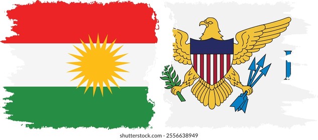 United States Virgin Islands and  Kurdistan grunge flags connection, vector