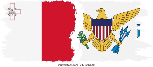 United States Virgin Islands and Malta grunge flags connection, vector