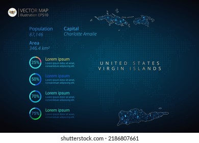 United States Virgin Islands map infographics vector template with abstract geometric mesh polygonal light concept on blue background. Template for diagram, graph, presentation and chart.