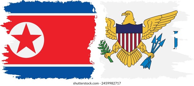 United States Virgin Islands and North Korea grunge flags connection, vector.