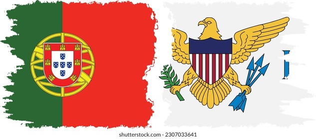 United States Virgin Islands and Portugal grunge flags connection, vector