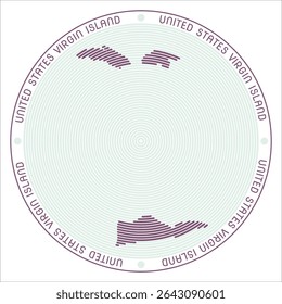 United States Virgin Islands round logo design. Country shape built of rings. United States Virgin Islands text around the country. Vector Illustration.