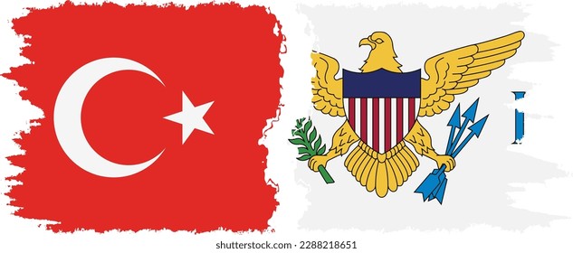 United States Virgin Islands and Turkey grunge flags connection, vector