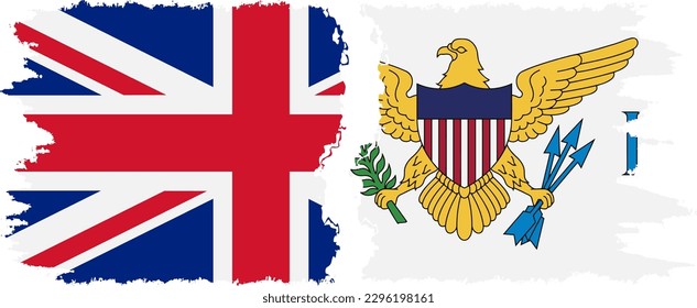 United States Virgin Islands and UK grunge flags connection, vector svg