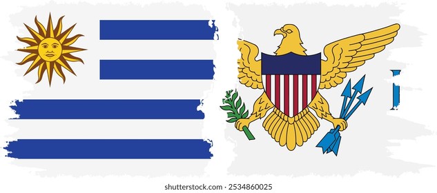 Conexión de banderas grunge de las Islas Vírgenes de los Estados Unidos y Uruguay, Vector