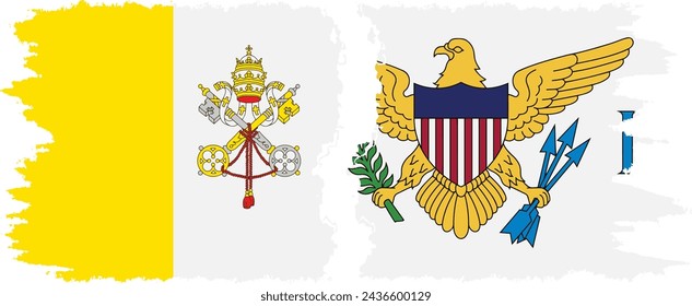 United States Virgin Islands and Vatican grunge flags connection, vector