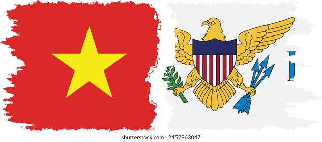 United States Virgin Islands and Vietnam grunge flags connection, vector